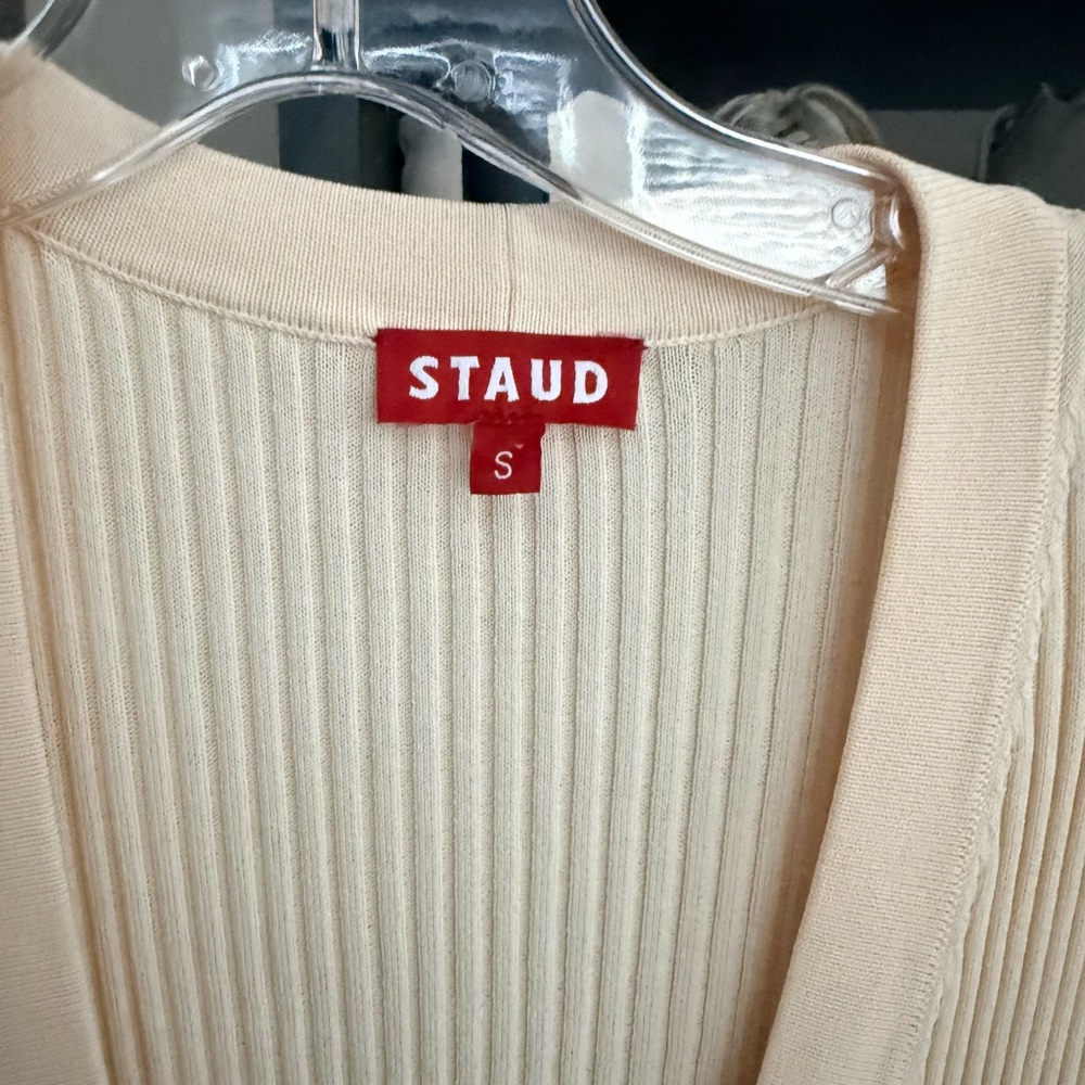 STAUD Cream Ribbed Button-Front Cardigan - Picture 3 of 3